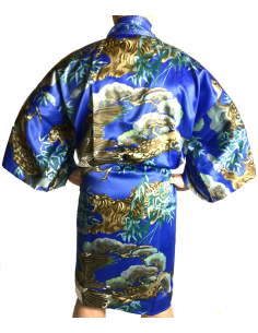 Kimono tradizionale giapponese in cotone blu yukata generale hideyoshi  kanji per uomo