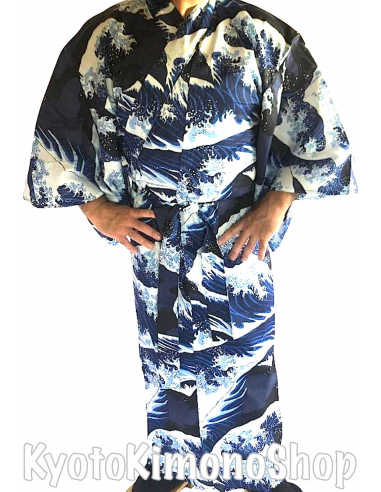 Men Wave Motif Yukata Kimono Robe -  Israel