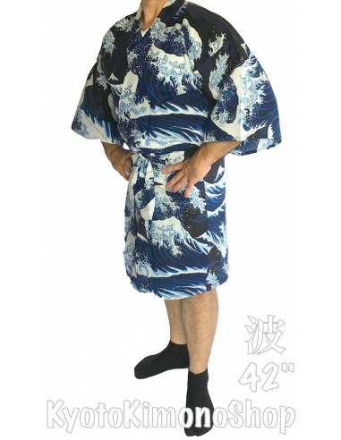 Men's Nami Hokusai Yukata black white cotton 3L Size Made in Japan