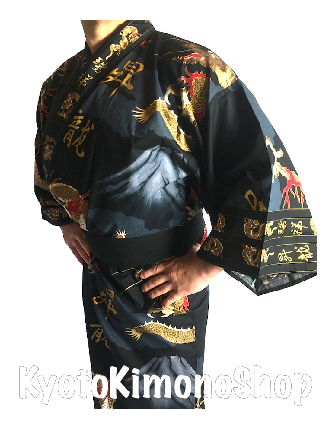 Kleding Herenkleding Pyjamas & Badjassen Jurken Zwart / Marineblauw / Rood Patroon Dragon & Mt FUJI "Made in Kyoto Japan" Yukata Ryu Fuji Men Japanse Kimono Male 100% Katoen 