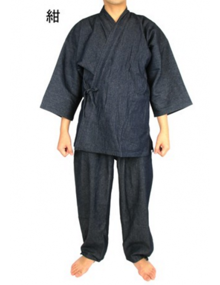 Japanese Unisex Traditional Work Wear SAMUE Denim Indigo Navy Blue 4 Size New 