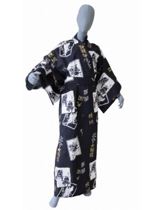 Men's Japanse Kimono Yukata Long Robe cotton (Medium size,58/Navy Sumo)  Halloween Costumes Sleepwear Nightgown Bathrobe Summer Festivals Party