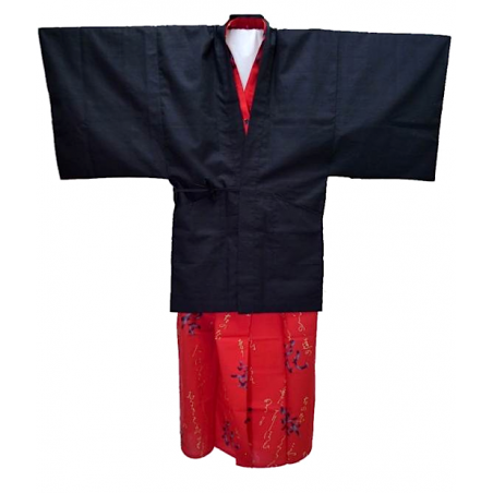 Black & Red Haori Jacket - Men's Traditional Japanese Kimono | Foxtume L / Black