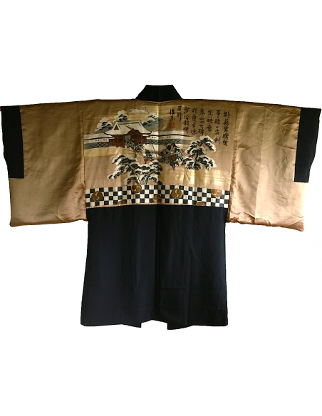 Men Vintage Samurai Haori Kimono Jacket Takanohane Montsuki Chushingura ...