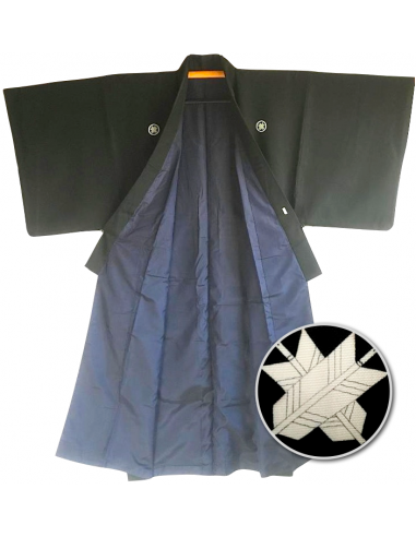 Men's vintage Japanese Samurai kimono Chigai Ya Montsuki 01 