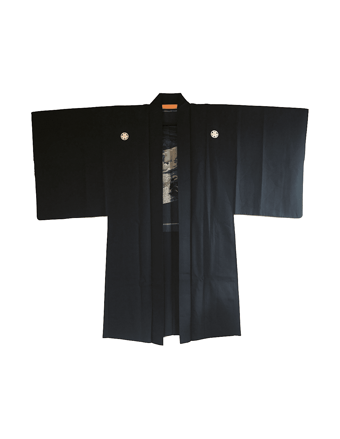 Men's vintage Haori black silk Katabami Montsuki Meoto Iwa