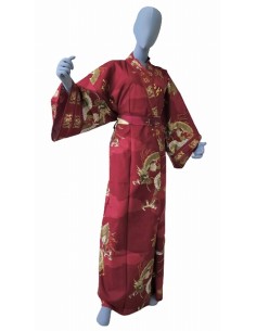 Japanese Men's 58"L Yukata Kimono Kanji KEISHO Cotton /Made in Japan 