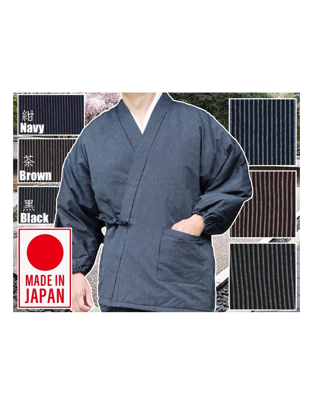 Tosen Men's Samue Japanese Traditional Workwear – Navy, 100% Cotton