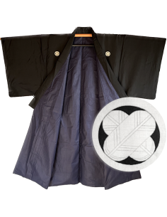 Men's vintage traditional Japanese kimono Maruni TakanoHane Kamon black ...