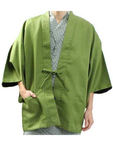 10% OFF Made in Japan Vintage Haori Wool Green Striped on sale Patterns Hanten Style Drawstrings Two Layer Kimono Robe Light Jacket Handmade Sashiko