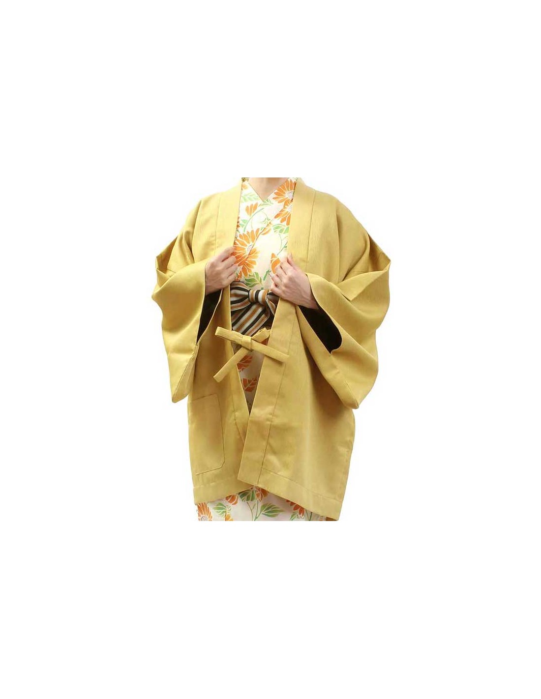 Traditional Haori Polyester mustard yellow Made in Japan