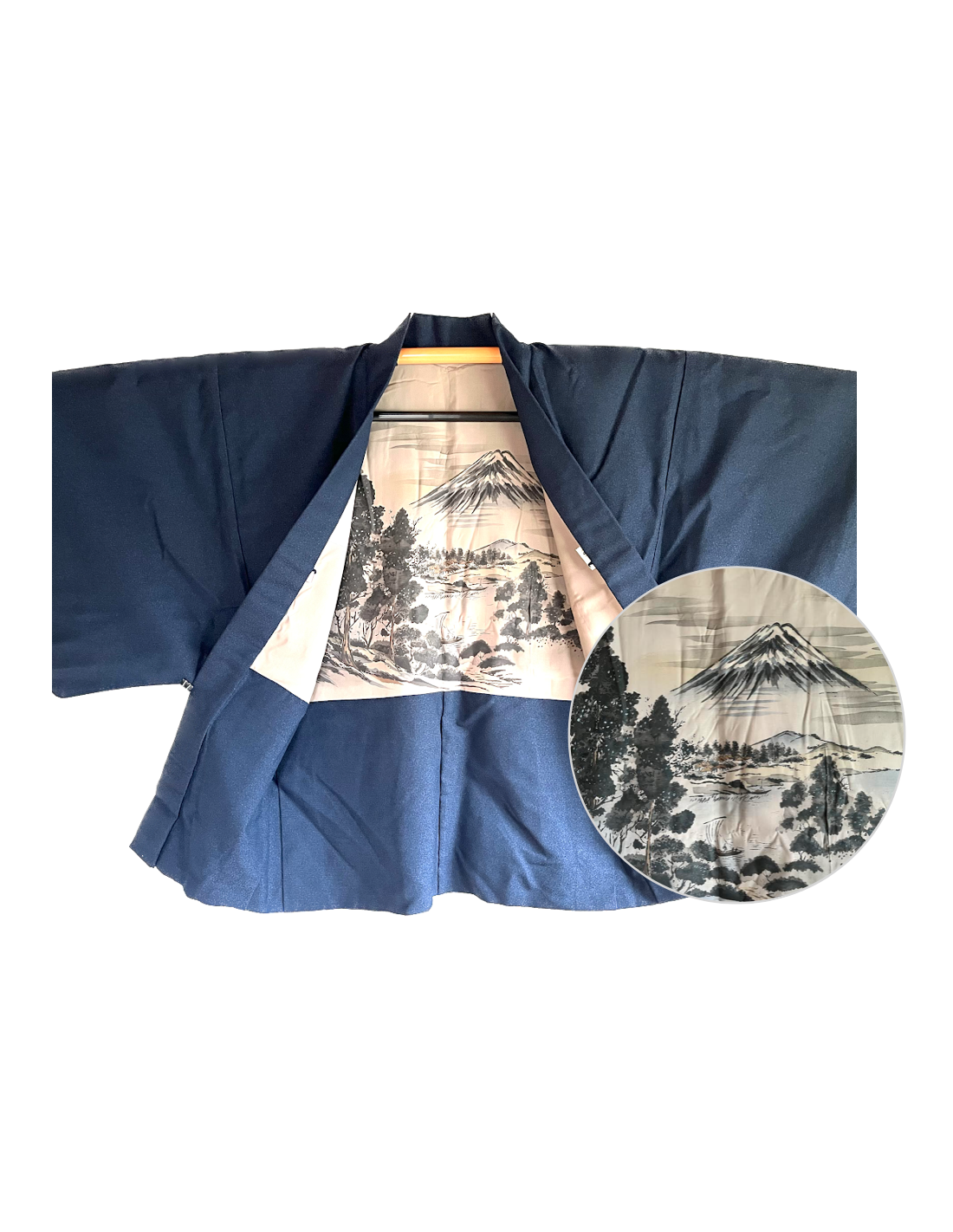 Men's Vintage Haori Blue Silk Tsumugi Fujisan no Keshiki | Men's Haori ...