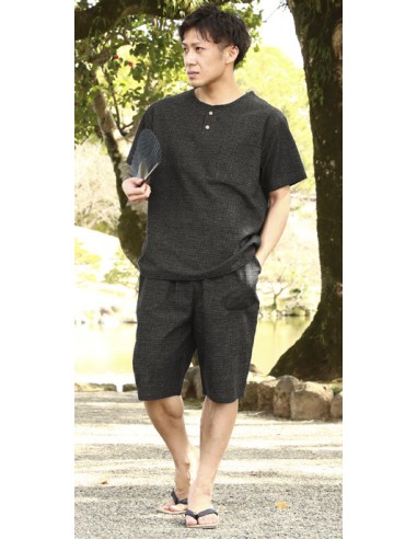 Bunjin Ori Kuro Japanese T-shirt and shorts Set Cotton Black Made in Japan