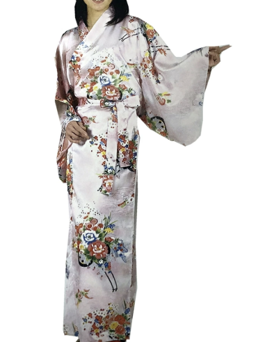 Bokashiguruma Women's Japanese Kimono 56inch Polyester Ivory 