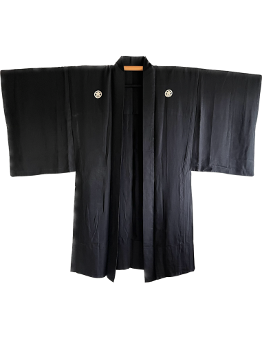 Men's vintage traditional Japanese Haori Black Silk Tachibana Montsuki ...